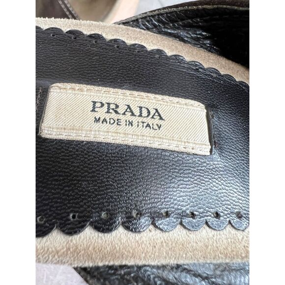 Prada Brown Leather Wood Stiletto Heels Made In Italy Size 38.5 - Picture 9 of 12